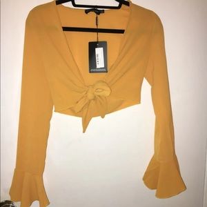 1 HOUR FLASH SALE Mustard Yellow Tie Front Top